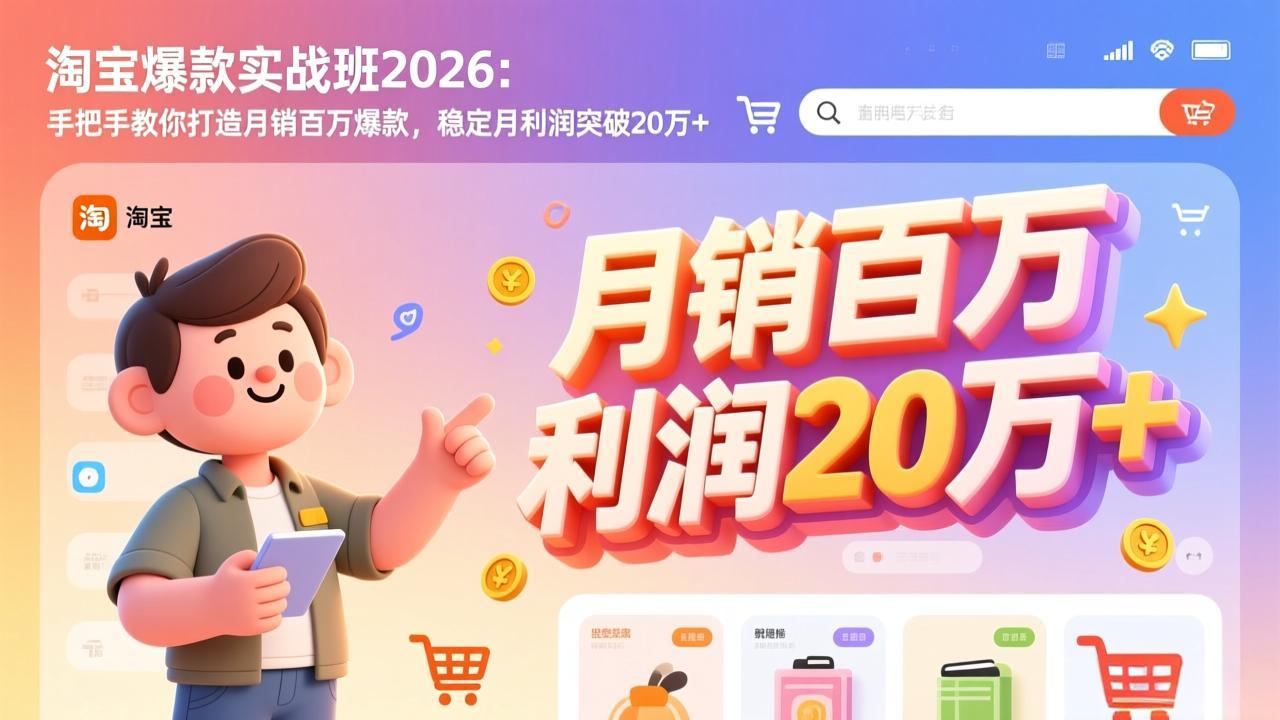淘宝爆款实战班-2026年3月更新：手把手教你打造月销百万爆款，稳定月利润突破20万+力繁信息站-闲云创业网-老谢轻创网-中创网-福缘网-冒泡网-资源之家-魔方项目库力繁信息站