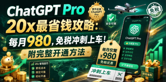 ChatGPT Pro 20x最省钱攻略:每月980,免税冲刺上车!附完整开通方法【文档】力繁信息站-闲云创业网-老谢轻创网-中创网-福缘网-冒泡网-资源之家-魔方项目库力繁信息站
