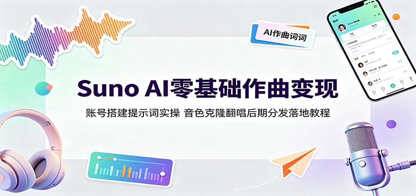 Suno AI零基础作曲变现：账号搭建提示词实操，音色克隆翻唱后期分发落地教程力繁信息站-闲云创业网-老谢轻创网-中创网-福缘网-冒泡网-资源之家-魔方项目库力繁信息站