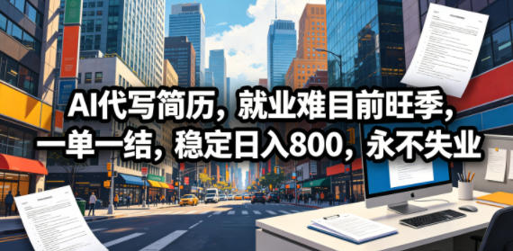 AI代写简历,就业难目前旺季,一单一结,稳定日入800,永不失业力繁信息站-闲云创业网-老谢轻创网-中创网-福缘网-冒泡网-资源之家-魔方项目库力繁信息站