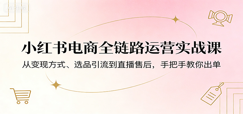 小红书电商全链路运营实战课：从变现方式、选品引流到直播售后，手把手教你出单力繁信息站-闲云创业网-老谢轻创网-中创网-福缘网-冒泡网-资源之家-魔方项目库力繁信息站