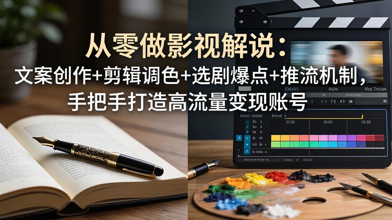 从零做影视解说：文案创作+剪辑调色+选剧爆点+推流机制，手把手打造高流量变现账号力繁信息站-闲云创业网-老谢轻创网-中创网-福缘网-冒泡网-资源之家-魔方项目库力繁信息站