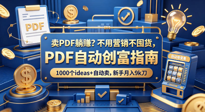 卖PDF躺賺？不用营销不囤货，PDF自动创富指南，1000个ideas+自动卖，新手月入9k刀【原创双语字幕】力繁信息站-闲云创业网-老谢轻创网-中创网-福缘网-冒泡网-资源之家-魔方项目库力繁信息站