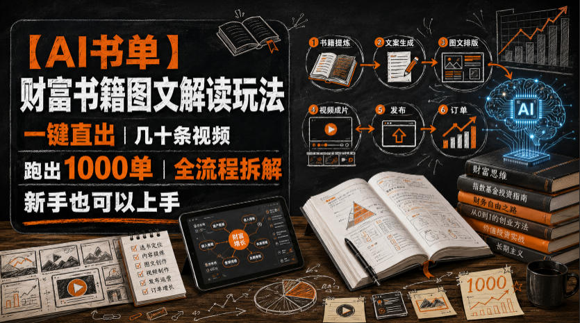 【AI书单】财富书籍图文解读玩法,一键直出,几十条视频,跑出1000单,全流程拆解,新手也可以上手力繁信息站-闲云创业网-老谢轻创网-中创网-福缘网-冒泡网-资源之家-魔方项目库力繁信息站