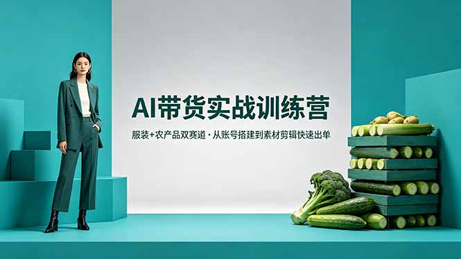 AI带货实战训练营，服装+农产品双赛道，从账号搭建到素材剪辑快速出单力繁信息站-闲云创业网-老谢轻创网-中创网-福缘网-冒泡网-资源之家-魔方项目库力繁信息站