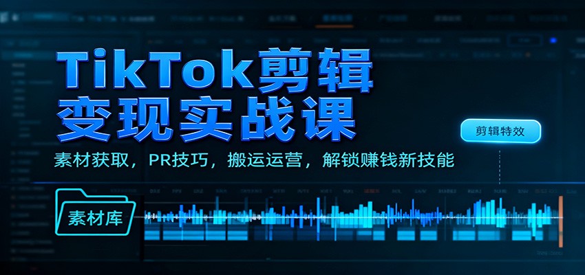 TikTok剪辑变现实战课：素材获取，PR技巧，搬运运营，解锁赚钱新技能力繁信息站-闲云创业网-老谢轻创网-中创网-福缘网-冒泡网-资源之家-魔方项目库力繁信息站