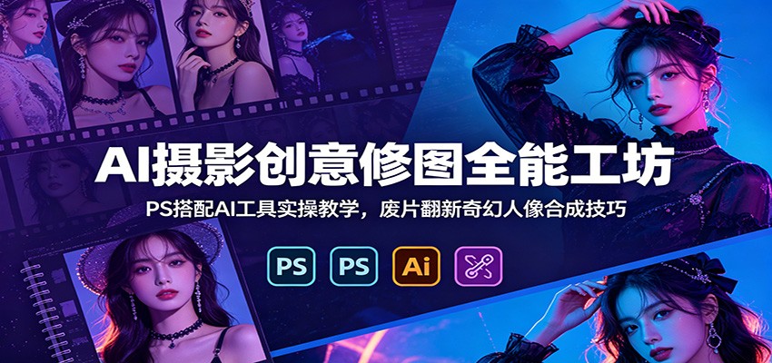 AI摄影创意修图全能工坊：PS搭配AI工具实操教学，废片翻新奇幻人像合成技巧力繁信息站-闲云创业网-老谢轻创网-中创网-福缘网-冒泡网-资源之家-魔方项目库力繁信息站