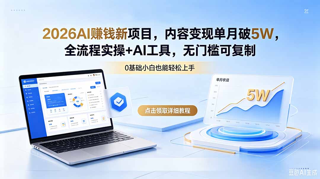 2026AI赚钱新项目,内容变现单月破5W,全流程实操+AI工具,无门槛可复制力繁信息站-闲云创业网-老谢轻创网-中创网-福缘网-冒泡网-资源之家-魔方项目库力繁信息站