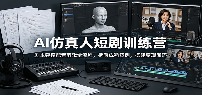 AI仿真人短剧训练营:剧本建模配音剪辑全流程,拆解成熟案例,搭建变现闭环力繁信息站-闲云创业网-老谢轻创网-中创网-福缘网-冒泡网-资源之家-魔方项目库力繁信息站