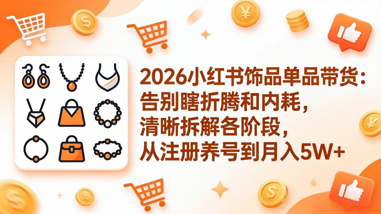 2026小红书饰品单品带货：告别瞎折腾和内耗，清晰拆解各阶段，从注册养号到月入5W+力繁信息站-闲云创业网-老谢轻创网-中创网-福缘网-冒泡网-资源之家-魔方项目库力繁信息站