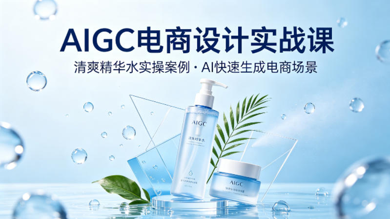AIGC电商设计实战课，以清爽精华水为实操案例，教你用AI快速生成电商场景力繁信息站-闲云创业网-老谢轻创网-中创网-福缘网-冒泡网-资源之家-魔方项目库力繁信息站
