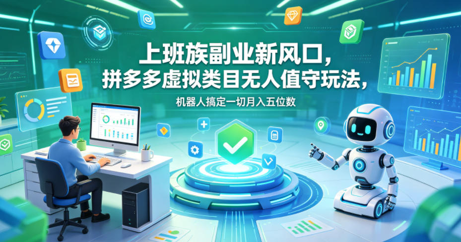 上班族副业新风口,拼多多虚拟类目无人值守玩法,机器人搞定一切月入五位数【揭秘】力繁信息站-闲云创业网-老谢轻创网-中创网-福缘网-冒泡网-资源之家-魔方项目库力繁信息站