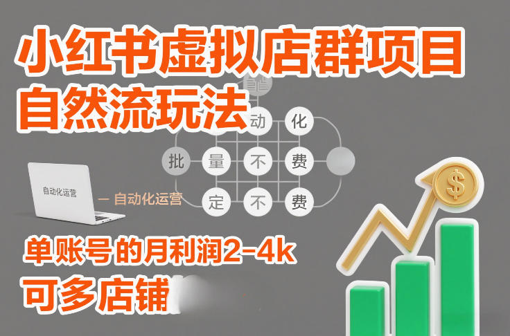 小红书虚拟店群项目，自然流玩法，批量自动化，稳定不费号，单账号的月利润2-4k，可多店矩阵力繁信息站-闲云创业网-老谢轻创网-中创网-福缘网-冒泡网-资源之家-魔方项目库力繁信息站