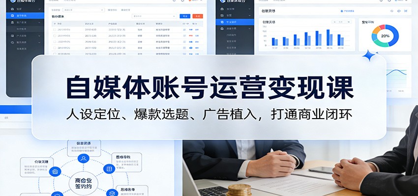 自媒体账号运营变现课：人设定位、爆款选题、广告植入，打通商业闭环力繁信息站-闲云创业网-老谢轻创网-中创网-福缘网-冒泡网-资源之家-魔方项目库力繁信息站