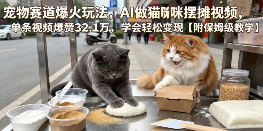 宠物赛道爆火玩法,AI做猫咪摆摊视频,单条视频爆赞32.1万,学会轻松变现【附保姆级教学】力繁信息站-闲云创业网-老谢轻创网-中创网-福缘网-冒泡网-资源之家-魔方项目库力繁信息站