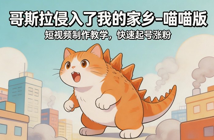 哥斯拉侵入了我的家乡–喵喵版短视频制作教学，快速起号涨粉力繁信息站-闲云创业网-老谢轻创网-中创网-福缘网-冒泡网-资源之家-魔方项目库力繁信息站