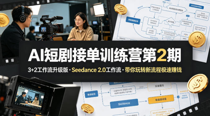 AI短剧接单训练营第2期,3+2工作流升级版,Seedance 2.0工作流,带你玩转新流程极速賺钱力繁信息站-闲云创业网-老谢轻创网-中创网-福缘网-冒泡网-资源之家-魔方项目库力繁信息站