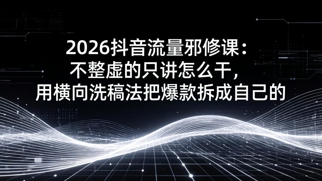 2026抖音流量邪修课：不整虚的只讲怎么干，用横向洗稿法把爆款拆成自己的力繁信息站-闲云创业网-老谢轻创网-中创网-福缘网-冒泡网-资源之家-魔方项目库力繁信息站