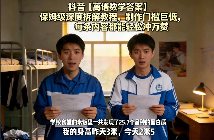 抖音【离谱数学答案】保姆级深度拆解教程，制作门槛巨低，每条内容都能轻松冲万赞，附详细步骤力繁信息站-闲云创业网-老谢轻创网-中创网-福缘网-冒泡网-资源之家-魔方项目库力繁信息站