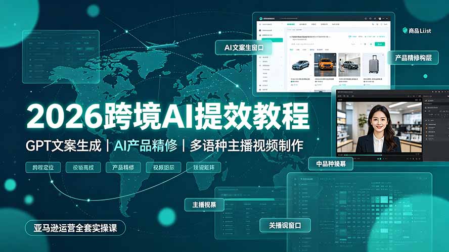 2026跨境AI提效教程·GPT文案生成｜AI产品精修｜多语种主播视频制作，亚马逊运营全套实操课力繁信息站-闲云创业网-老谢轻创网-中创网-福缘网-冒泡网-资源之家-魔方项目库力繁信息站