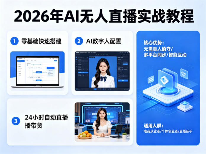 2026年AI无人直播实战教程,零基础也能快速搭建AI数字人无人直播间,实现24小时自动直播带货力繁信息站-闲云创业网-老谢轻创网-中创网-福缘网-冒泡网-资源之家-魔方项目库力繁信息站