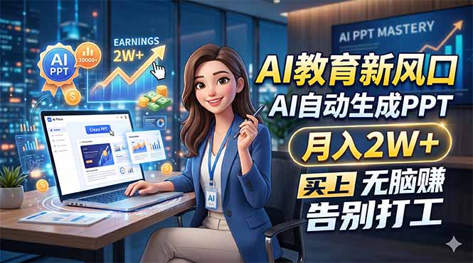 AI教育新风口，AI自动生成PPT，月入2W+，无脑赚，告别打工力繁信息站-闲云创业网-老谢轻创网-中创网-福缘网-冒泡网-资源之家-魔方项目库力繁信息站