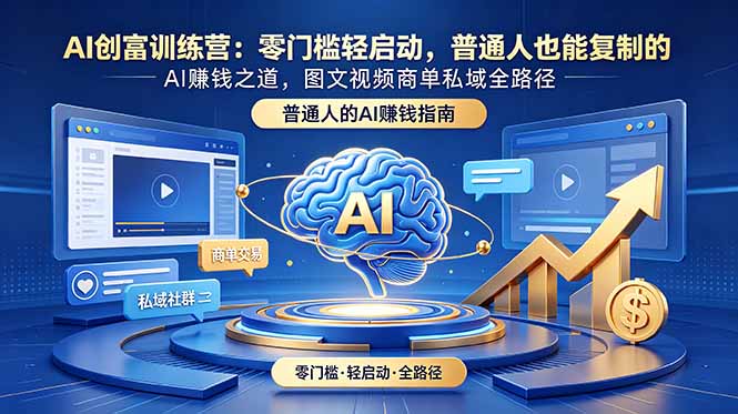 AI创富训练营:零门槛轻启动,普通人也能复制的AI赚钱之道,图文视频商单私域全路径力繁信息站-闲云创业网-老谢轻创网-中创网-福缘网-冒泡网-资源之家-魔方项目库力繁信息站