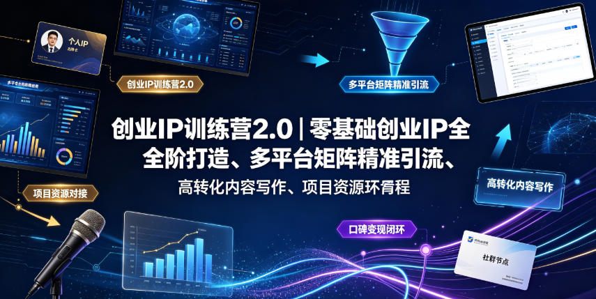创业IP训练营2.0｜零基础创业IP全阶打造、多平台矩阵精准引流、高转化内容写作、项目资源对接与口碑变现闭环课程力繁信息站-闲云创业网-老谢轻创网-中创网-福缘网-冒泡网-资源之家-魔方项目库力繁信息站