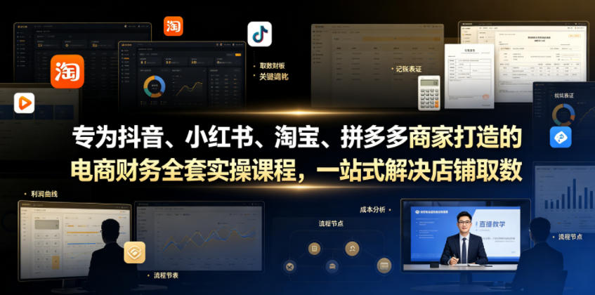 专为抖音、小红书、淘宝、拼多多商家打造的电商财务全套实操课程,一站式解决店铺取数、记账、报税全流程难题力繁信息站-闲云创业网-老谢轻创网-中创网-福缘网-冒泡网-资源之家-魔方项目库力繁信息站