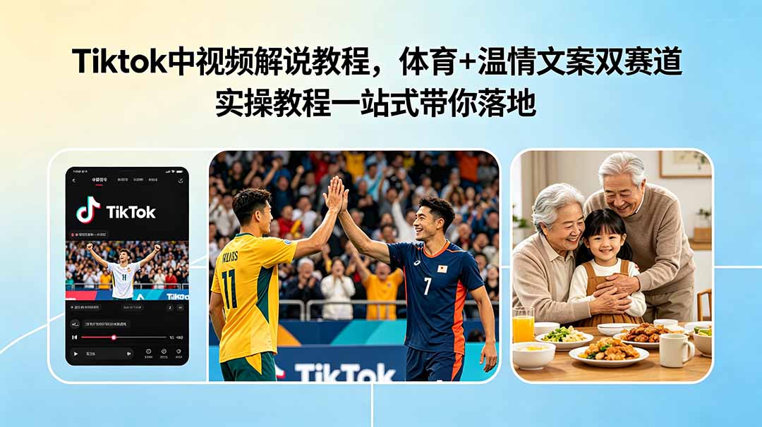 Tiktok中视频解说教程,体育+温情文案双赛道实操教程一站式带你落地力繁信息站-闲云创业网-老谢轻创网-中创网-福缘网-冒泡网-资源之家-魔方项目库力繁信息站