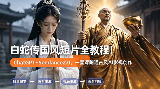 白蛇传-国风短片全教程!ChatGPT+Seedance2.0,一套课跑通古风AI影视创作力繁信息站-闲云创业网-老谢轻创网-中创网-福缘网-冒泡网-资源之家-魔方项目库力繁信息站