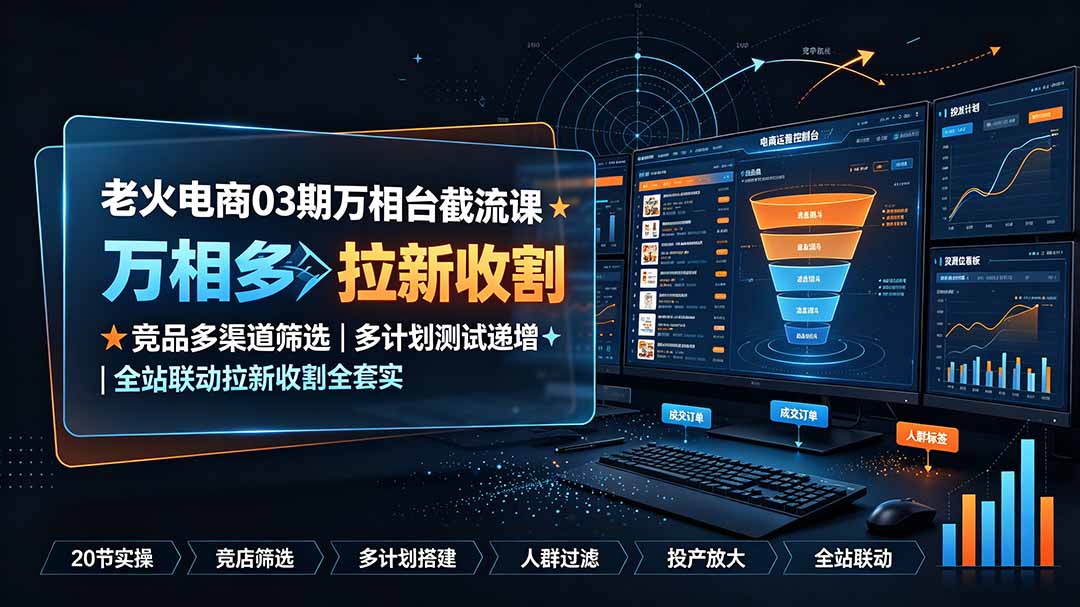 老火电商03期万相台截流课：竞品多渠道筛选｜多计划测试递增｜全站联动拉新收割全套实操教学力繁信息站-闲云创业网-老谢轻创网-中创网-福缘网-冒泡网-资源之家-魔方项目库力繁信息站