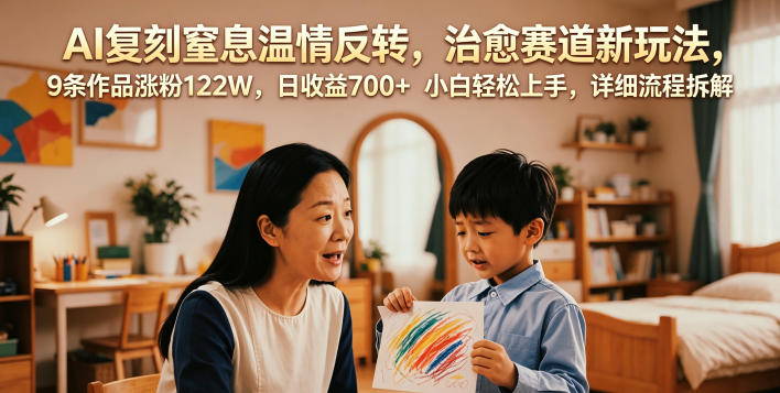 AI复刻窒息温情反转,治愈赛道新玩法,9条作品涨粉122W,日收益700+ 小白轻松上手,详细流程拆解力繁信息站-闲云创业网-老谢轻创网-中创网-福缘网-冒泡网-资源之家-魔方项目库力繁信息站