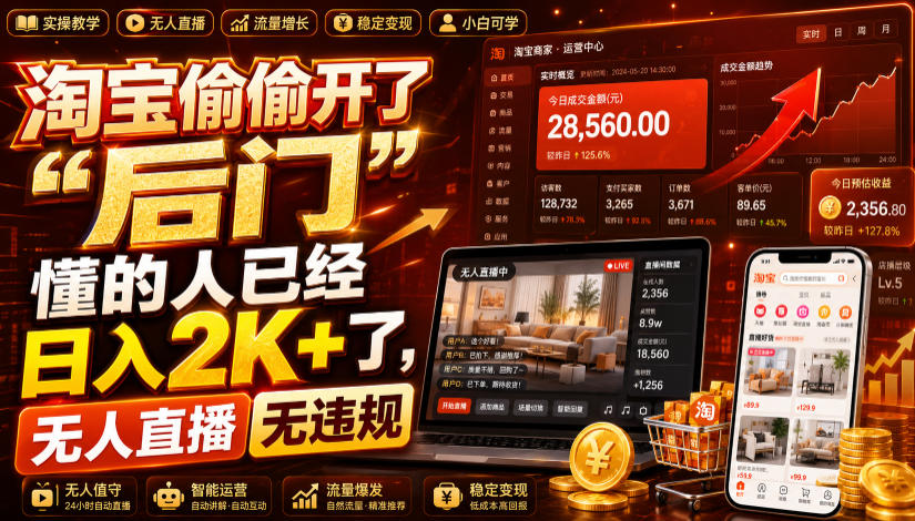 淘宝偷偷开了“后门”，懂的人已经日入2K+了，无人直播无违规，一台电脑=一家24小时营业的线上门店【揭秘】力繁信息站-闲云创业网-老谢轻创网-中创网-福缘网-冒泡网-资源之家-魔方项目库力繁信息站