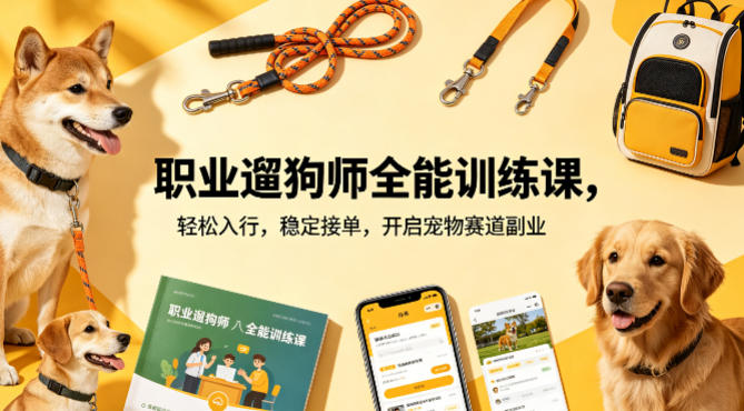职业遛狗师全能训练课，轻松入行，稳定接单，开启宠物赛道副业力繁信息站-闲云创业网-老谢轻创网-中创网-福缘网-冒泡网-资源之家-魔方项目库力繁信息站