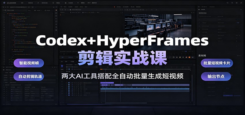 Codex+HyperFrames剪辑实战课:两大AI工具搭配全自动批量生成短视频力繁信息站-闲云创业网-老谢轻创网-中创网-福缘网-冒泡网-资源之家-魔方项目库力繁信息站