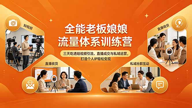 全能老板娘流量体系训练营，三天吃透短视频引流、直播成交与私域运营，打造个人IP轻松变现力繁信息站-闲云创业网-老谢轻创网-中创网-福缘网-冒泡网-资源之家-魔方项目库力繁信息站