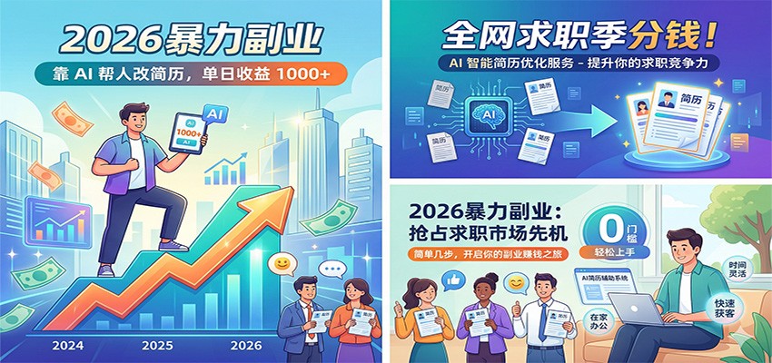 2026暴力副业:靠AI帮人改简历,单日收益1000+,全网求职季分钱力繁信息站-闲云创业网-老谢轻创网-中创网-福缘网-冒泡网-资源之家-魔方项目库力繁信息站