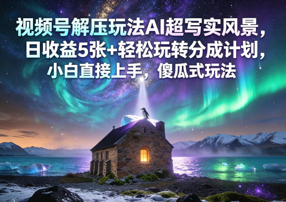 视频号解压玩法AI超写实风景，日收益5张+轻松玩转分成计划，小白直接上手，傻瓜式玩法力繁信息站-闲云创业网-老谢轻创网-中创网-福缘网-冒泡网-资源之家-魔方项目库力繁信息站