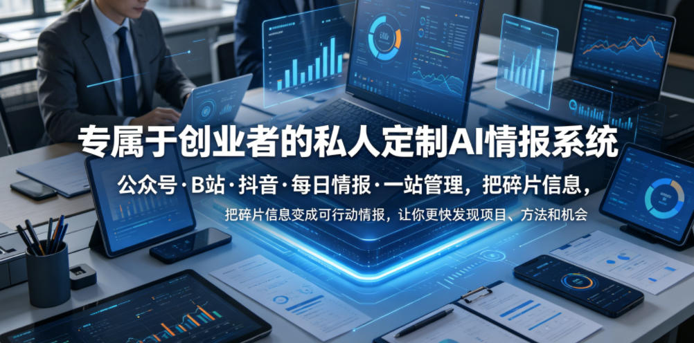 专属于创业者的私人定制AI情报系统,公众号·B站·抖音·每日情报·一站管理,把碎片信息变成可行动情报,让你更快发现项目、方法和机会力繁信息站-闲云创业网-老谢轻创网-中创网-福缘网-冒泡网-资源之家-魔方项目库力繁信息站