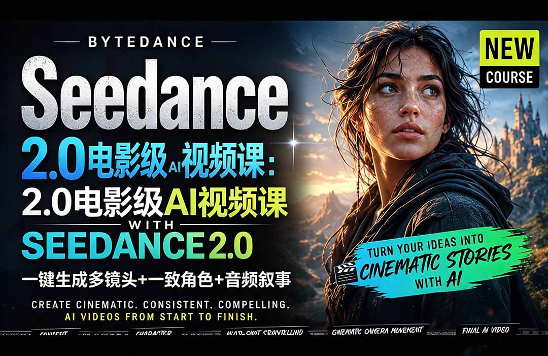 Seedance 2.0电影级AI视频课:一键生成多镜头+一致角色+音频叙事力繁信息站-闲云创业网-老谢轻创网-中创网-福缘网-冒泡网-资源之家-魔方项目库力繁信息站