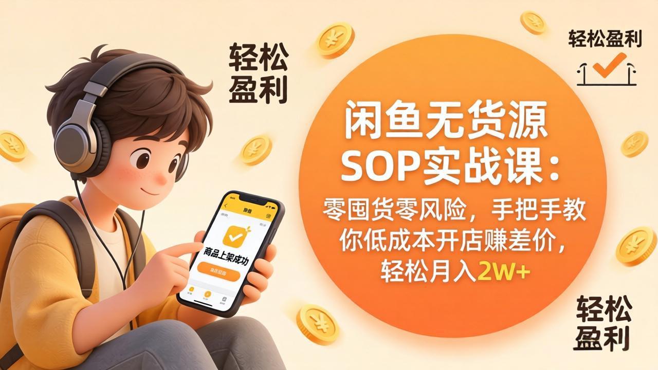 闲鱼无货源SOP实战课：零囤货零风险，手把手教你低成本开店赚差价，轻松月入2w+力繁信息站-闲云创业网-老谢轻创网-中创网-福缘网-冒泡网-资源之家-魔方项目库力繁信息站