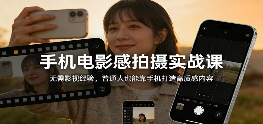 手机电影感拍摄实战课:无需影视经验,普通人也能靠手机打造高质感内容力繁信息站-闲云创业网-老谢轻创网-中创网-福缘网-冒泡网-资源之家-魔方项目库力繁信息站