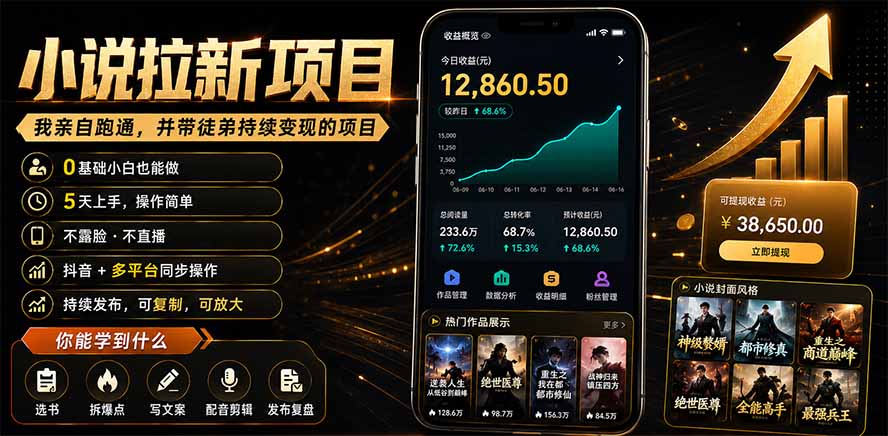 抖音及多平台小说拉新项目：我亲自跑通并持续带徒弟实操｜0基础小白5天上手快速变现力繁信息站-闲云创业网-老谢轻创网-中创网-福缘网-冒泡网-资源之家-魔方项目库力繁信息站