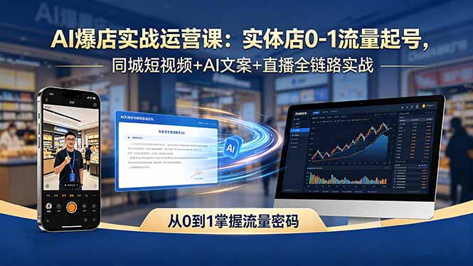 AI爆店实战运营课：实体店0-1流量起号，同城短视频+AI文案+直播全链路实战力繁信息站-闲云创业网-老谢轻创网-中创网-福缘网-冒泡网-资源之家-魔方项目库力繁信息站