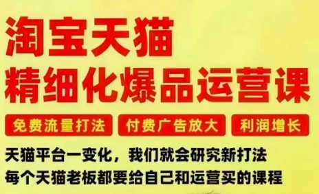 淘宝天猫精细化爆品运营课，免费流量打法-付费广告放大-利润增长-三大核心痛点，一次全部解决力繁信息站-闲云创业网-老谢轻创网-中创网-福缘网-冒泡网-资源之家-魔方项目库力繁信息站