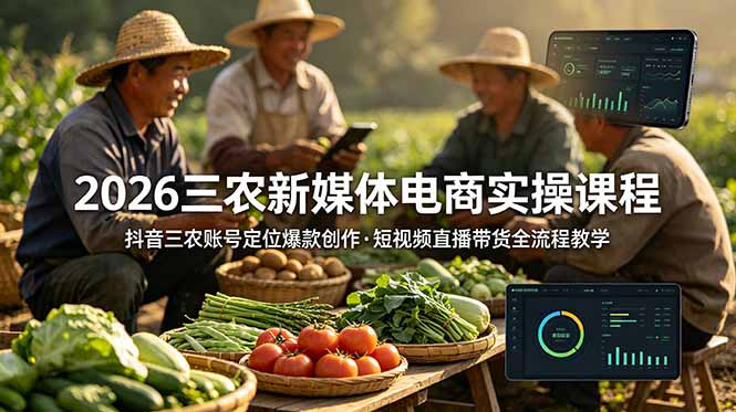 2026三农新媒体电商实操课程:抖音三农账号定位爆款创作,短视频直播带货全流程教学力繁信息站-闲云创业网-老谢轻创网-中创网-福缘网-冒泡网-资源之家-魔方项目库力繁信息站