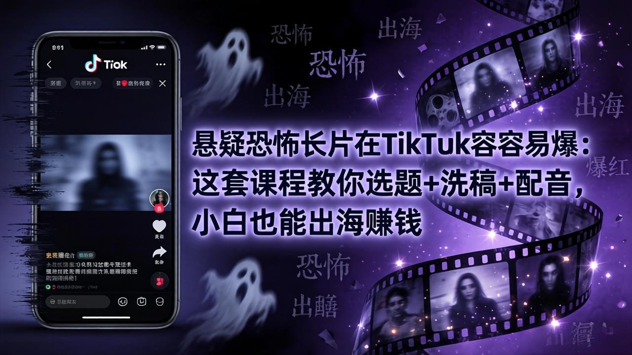 悬疑恐怖长片在TikTok最容易爆：这套课程教你选题+洗稿+配音，小白也能出海赚钱力繁信息站-闲云创业网-老谢轻创网-中创网-福缘网-冒泡网-资源之家-魔方项目库力繁信息站