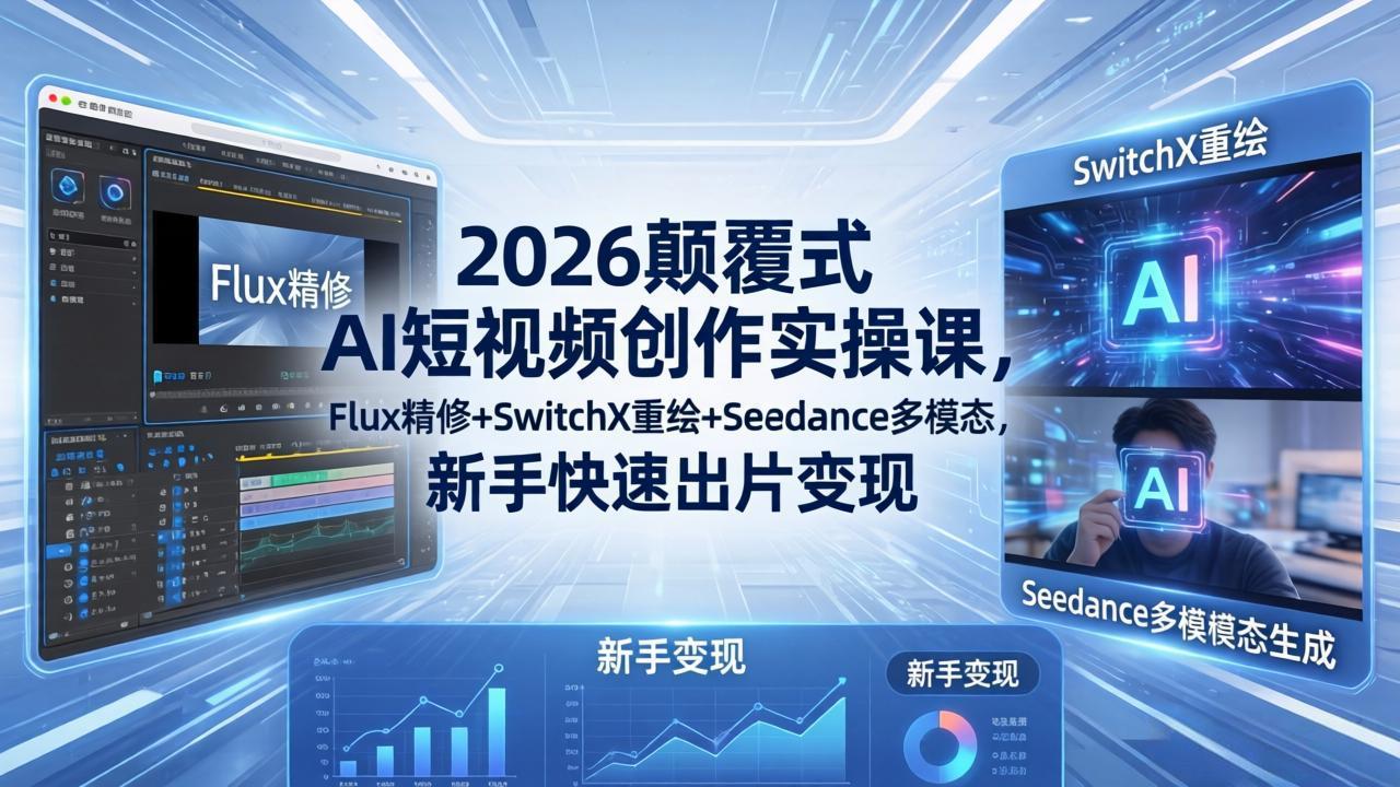 2026颠覆式 AI短视频创作课-5月更新，Flux精修+SwitchX重绘+Seedance多模态，新手快速出片变现力繁信息站-闲云创业网-老谢轻创网-中创网-福缘网-冒泡网-资源之家-魔方项目库力繁信息站