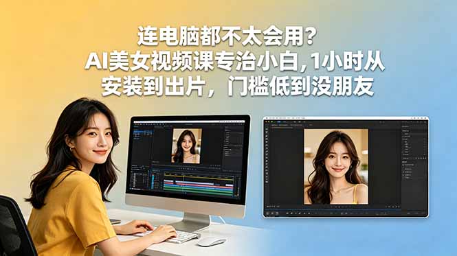 连电脑都不太会用?AI美女视频课专治小白,1小时从安装到出片,门槛低到没朋友力繁信息站-闲云创业网-老谢轻创网-中创网-福缘网-冒泡网-资源之家-魔方项目库力繁信息站